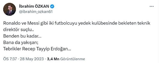 İYİ Partili İbrahim Özkan 'Benden bu kadar' diyerek Kılıçdaroğlu'na tepki gösterdi: Ronaldo ve Messi gibi iki futbolcuyu yedek kulübesinde bekleten teknik direktör suçlu